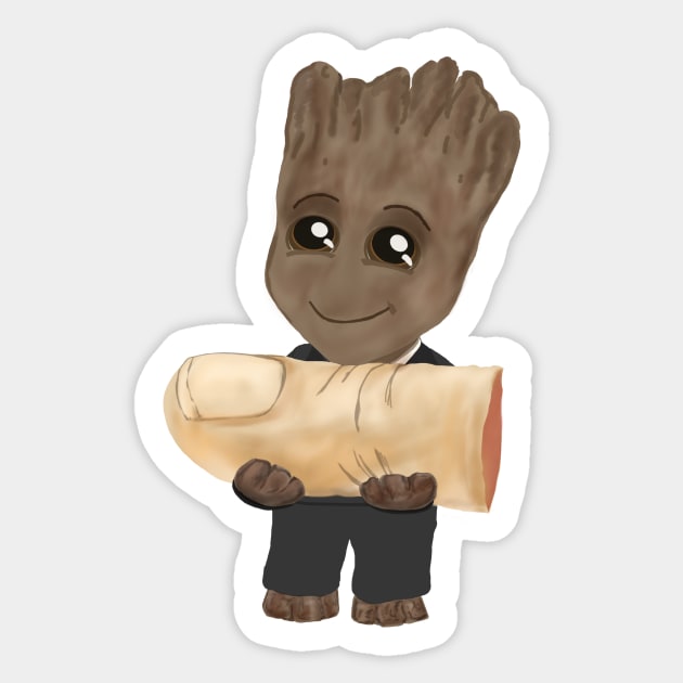 Groot and a thumb Sticker by MadHatter2319